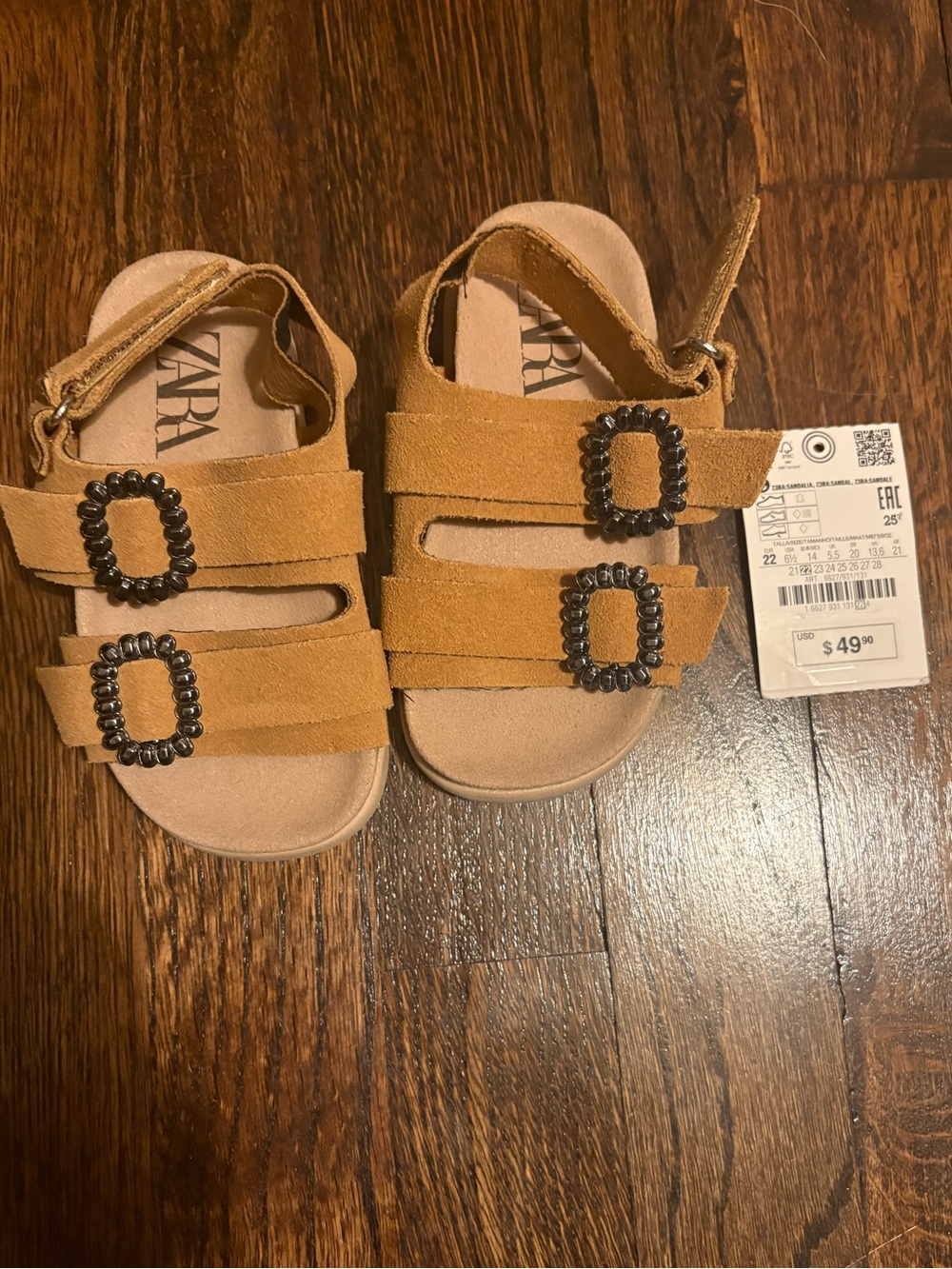 Zara Kids' Mustard Suede Buckle Sandals